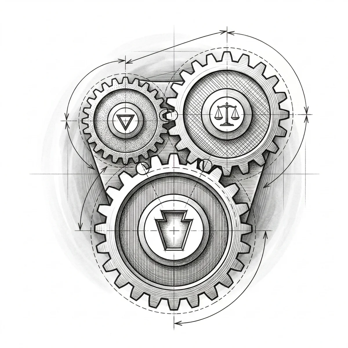 Three interlocking gears &ndash; Connected Models