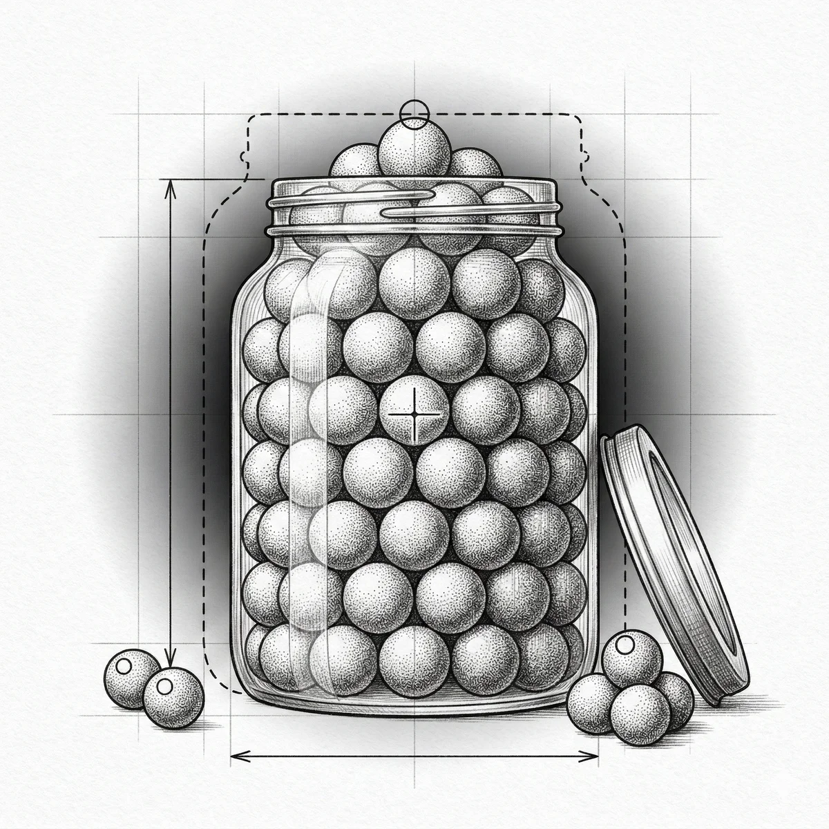 Jar packed to the brim with spheres
