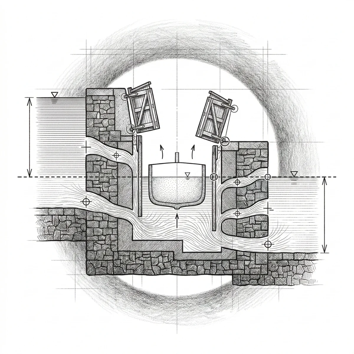 Canal lock system equalizing water levels