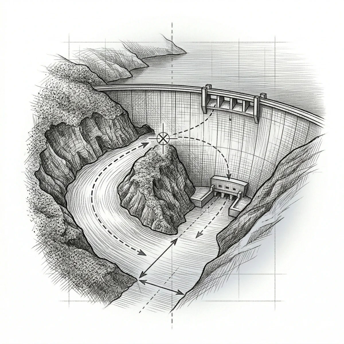 Dam with water flowing around it