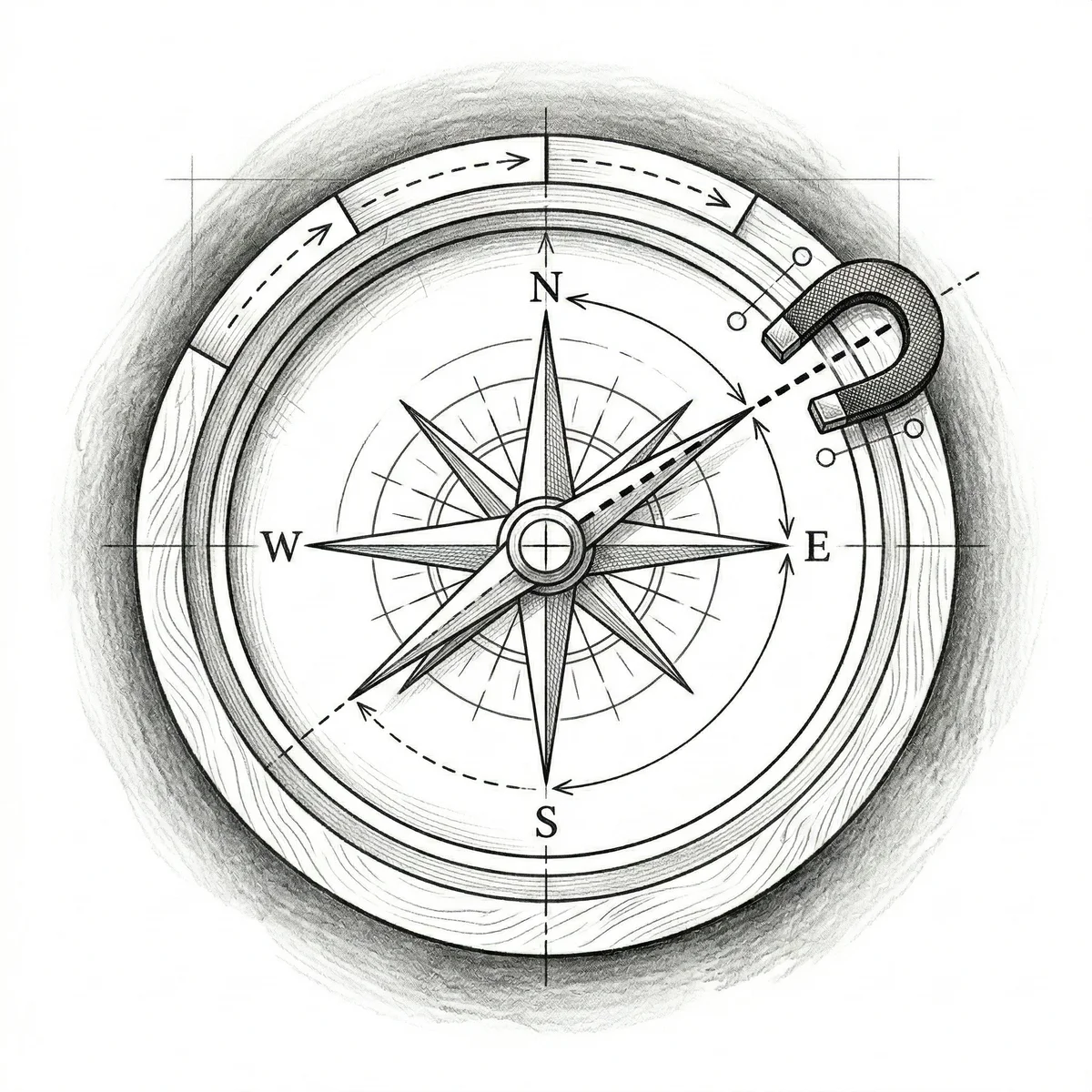 Compass deflected by hidden magnet