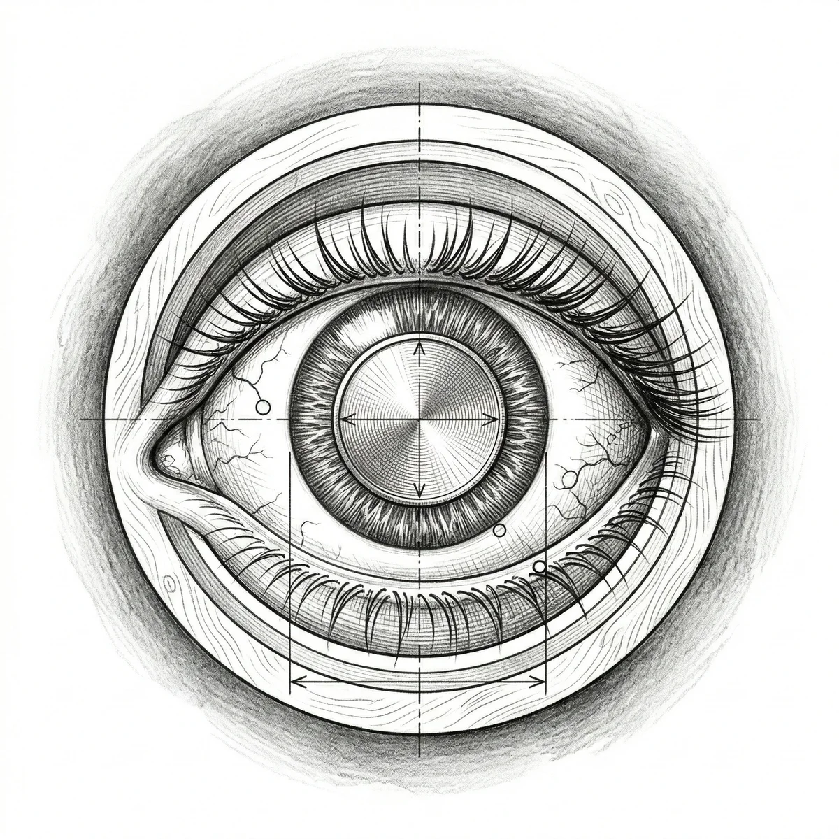 Eye with coin embedded in pupil