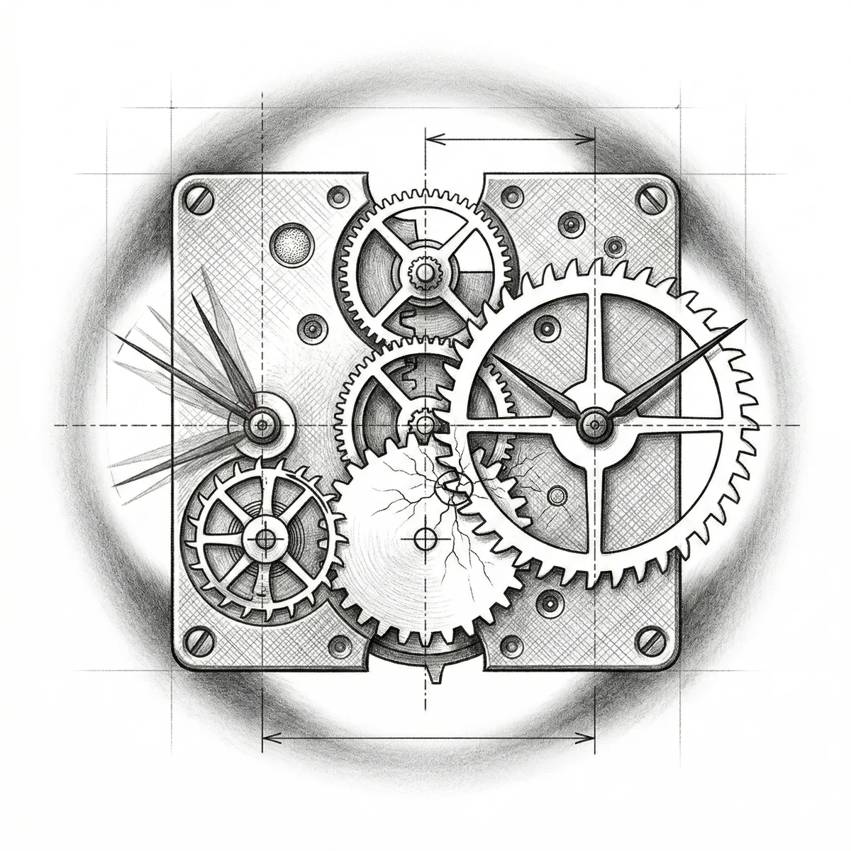 Two clocks at different speeds with cracking gear