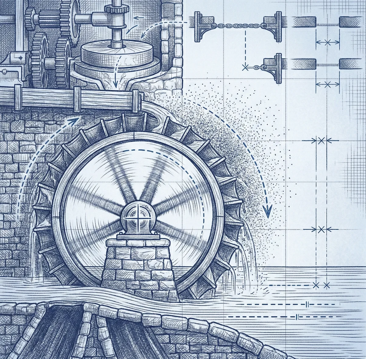 Water wheel outspinning the river