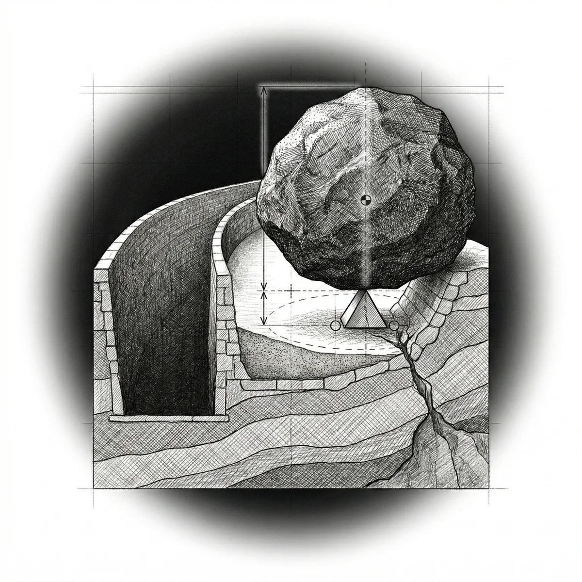 Massive boulder balanced on tiny fulcrum