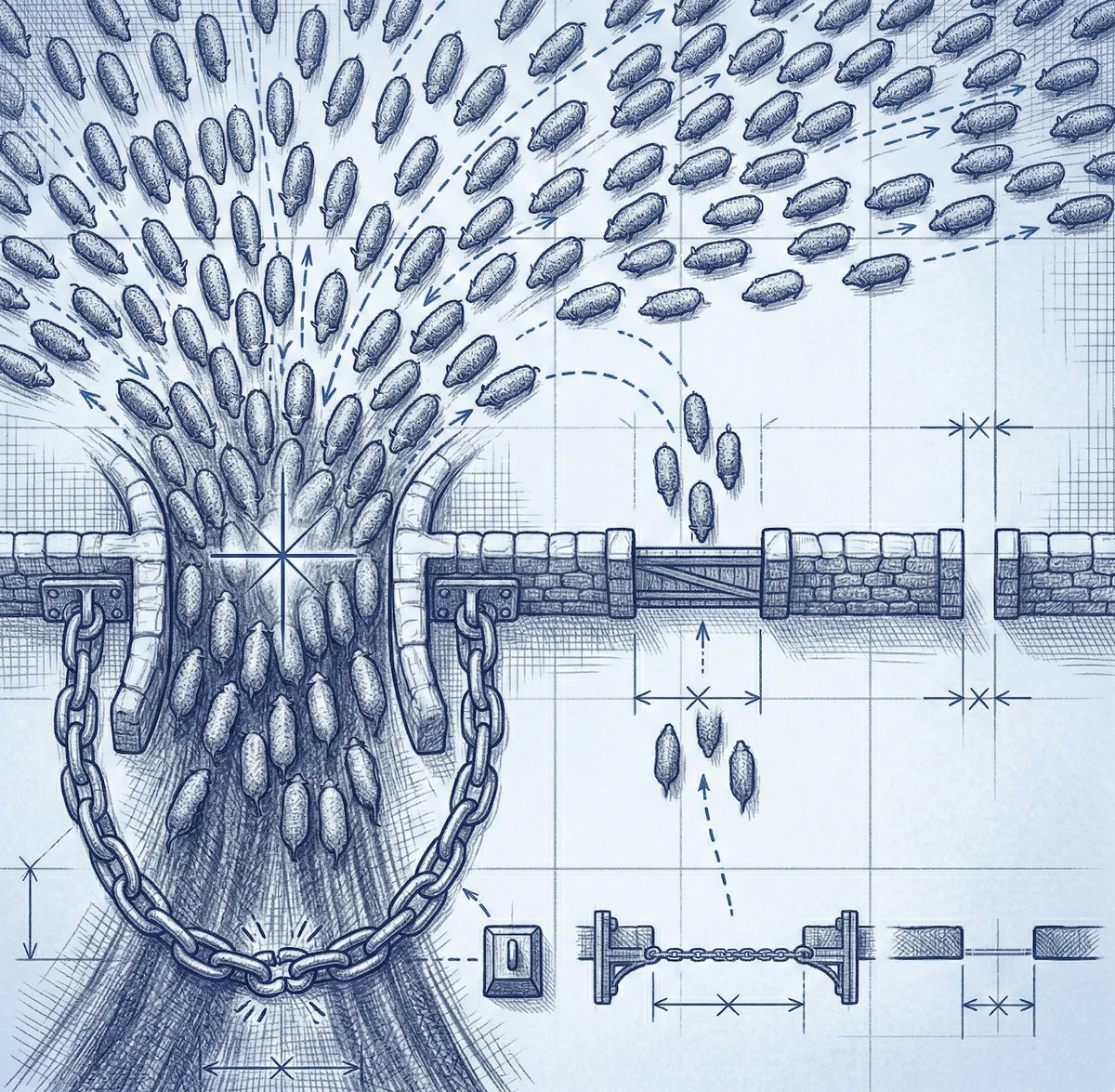 Stampede funneling through widest gate