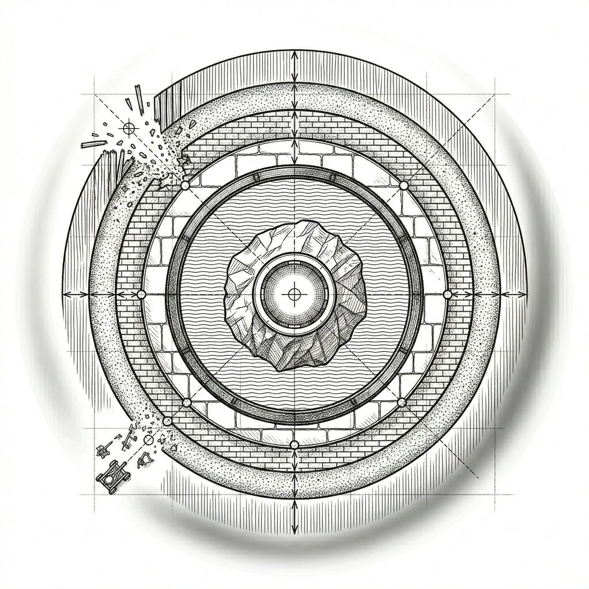 Seven concentric walls of different materials